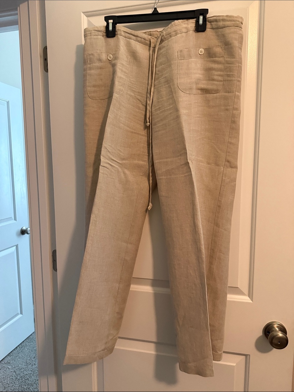 Allen Allen Beige Drawstring wide leg Linen Pants
